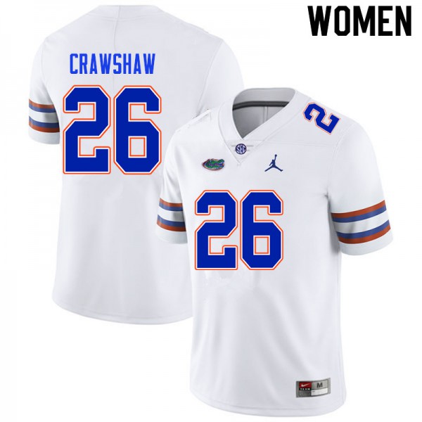 Women #26 Jeremy Crawshaw Florida Gators College Football Jersey White